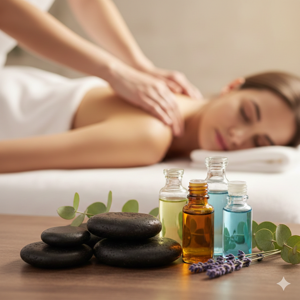 Essential oils and smooth stones for stress relief