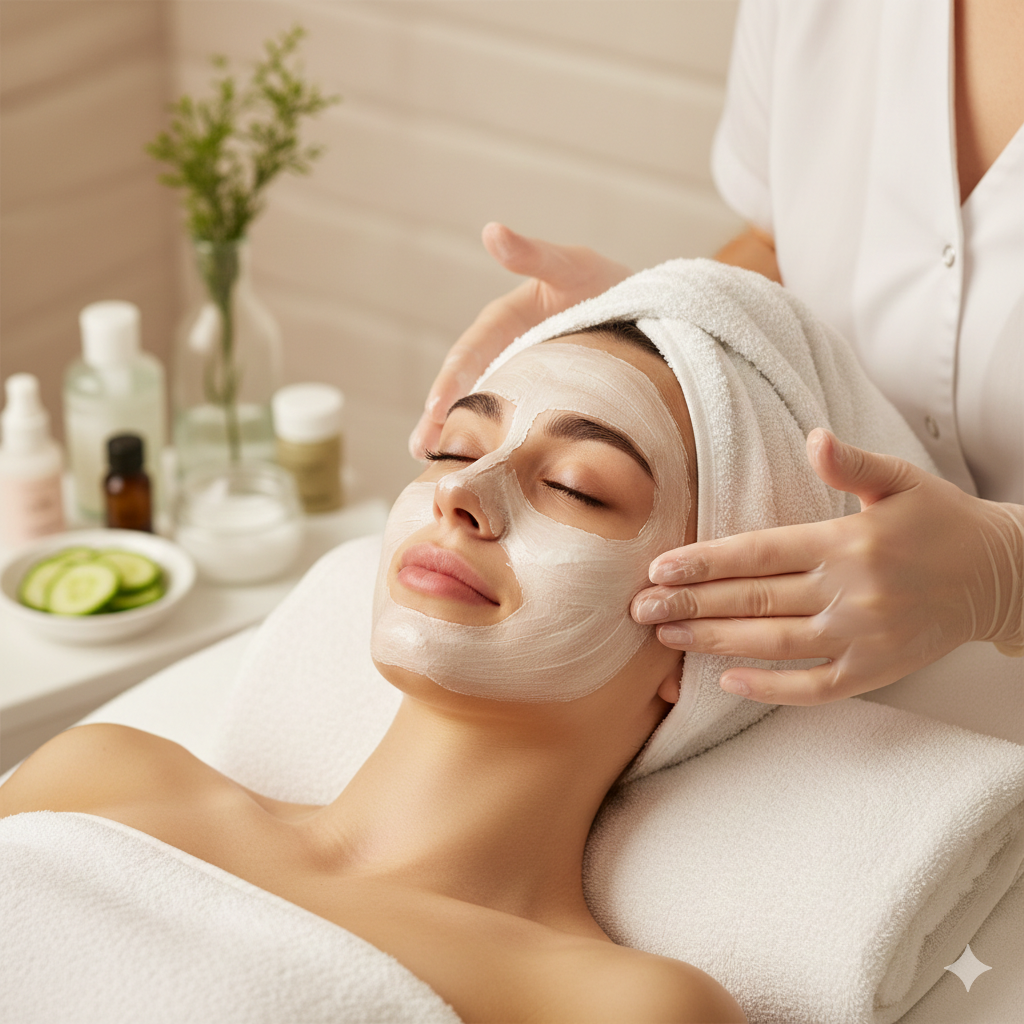 Person receiving a facial spa treatment